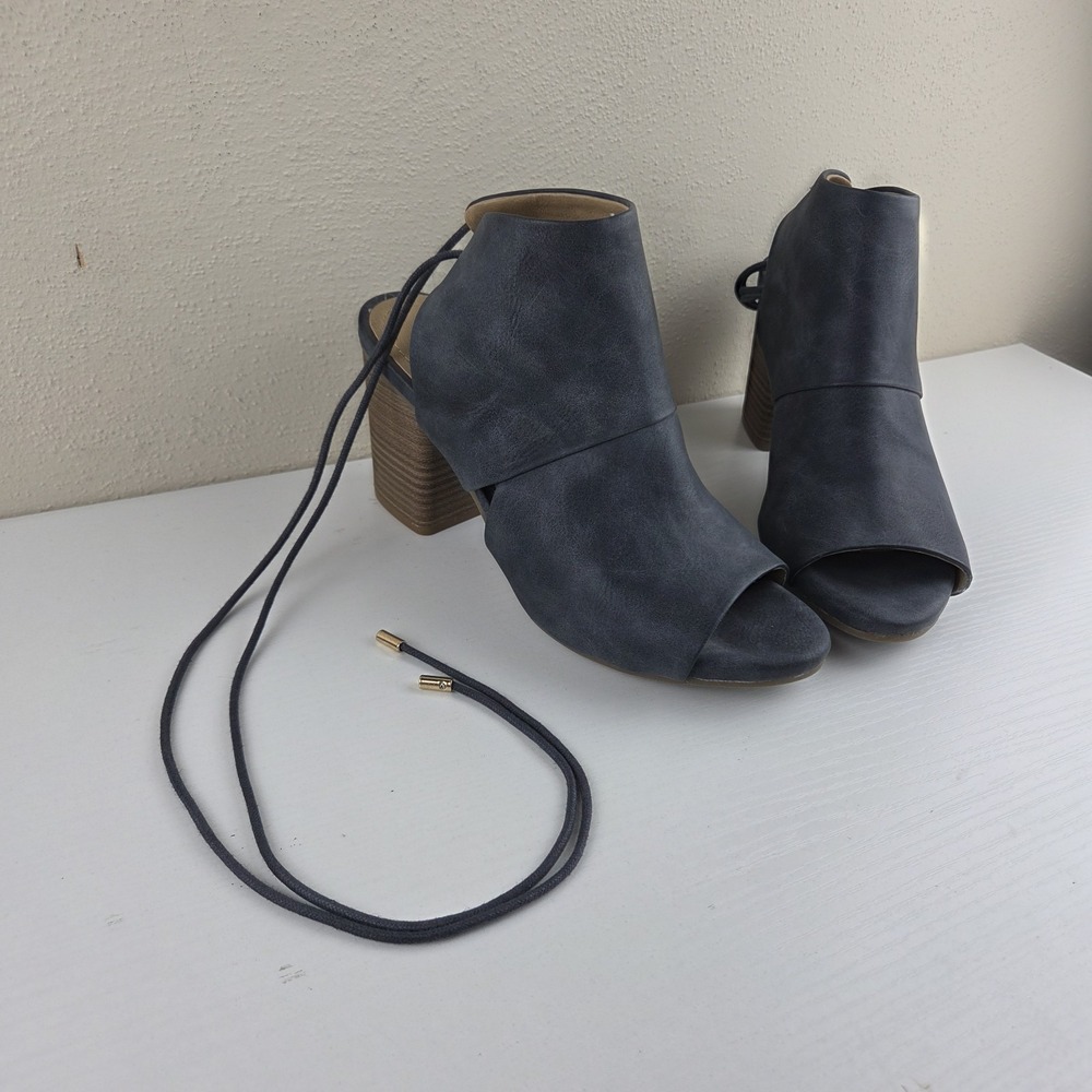 Kenneth Cole Reaction Best Hit Peep Toe Block Heel Calf Lace Sandals Blue Wmns 7 - Picture 3 of 13